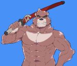  2019 5_fingers abs anthro biceps blue_eyes brown_fur fingers fur hi_res holding_object holding_sword holding_weapon humanoid_hands kumatetsu male mammal melee_weapon muscular muscular_male pecs red_eyes star_parlor star_prn sword the_boy_and_the_beast triceps ursid weapon 