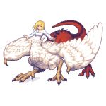  1girl blonde_hair blue_eyes character_request chimera claws dragon dragon_tail dungeon_meshi griffin pixel_art pixelflag scales short_hair simple_background smile solo standing tail talons white_background wings 