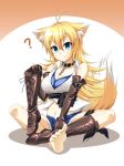  1girl animal_ears barefoot blonde_hair blue_eyes boots elbow_gloves fox_ears fox_tail gloves highres kyuutou_(kyuutouryuu) long_hair no_socks original tail thigh_boots thighhighs 