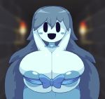  2019 animated big_breasts blue_hair blush blush_stickers bouncing_breasts bouncy bow_tie breasts clothed clothing digital_media_(artwork) female ghost hair high_framerate huge_breasts humanoid hyper hyper_breasts inside looking_at_viewer nipples not_furry oaf open_mouth pixel_(artwork) ribbons short_stack smile solo solo_focus spirit spooky&#039;s_jump_scare_mansion spooky_(sjm) video_games 