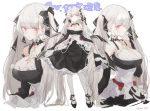  1girl azur_lane black_dress black_footwear blush breasts brown_eyes cleavage commentary_request dress expressions formidable_(azur_lane) frilled_dress frills full_body grey_hair high_heels highres looking_at_viewer low_twintails mi_398 twintails white_legwear 