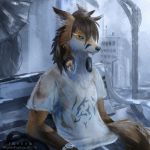  1:1 2018 anthro bench biped black_markings black_nose blue_eyes brown_ears brown_fur brown_hair canid canine clock clothing detailed_background deviantart dipstick_ears fox fur furaffinity gloves_(marking) hair half-length_portrait headphones hi_res instagram leaning male mammal markings multicolored_ears multicolored_fur orange_ears orange_fur portrait raining rhythmpopfox shirt short_hair sitting solo t-shirt topwear tumblr twitter two_tone_ears watch wet white_fur 