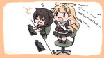  2girls =_= ahoge black_serafuku blush_stickers commentary_request english_text hair_flaps hair_ornament hair_ribbon hairclip kantai_collection keyboard_(computer) kneehighs mouse_(computer) multiple_girls neckerchief pleated_skirt remodel_(kantai_collection) ribbon rolling_chair sattsu scarf school_uniform serafuku shigure_(kantai_collection) sitting skirt standing_on_chair yuudachi_(kantai_collection) |_| 