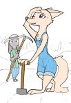  ambiguous_gender anthro canid canine clothing disney duo female fox hat headgear headwear hi_res jack_savage lagomorph leporid mammal melee_weapon polearm rabbit scythe shovel skye_(zootopia) tools weapon zhan zootopia 