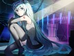  blue_eyes boots cropped green_hair hatsune_miku long_hair misoni_comi tattoo thighhighs tie twintails vocaloid 