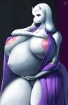  2019 anthro baxer-mx belly big_belly big_breasts boss_monster bovid breasts caprine clothed clothing digital_media_(artwork) edit female hi_res huge_breasts imprint invalid_tag mammal mature_female nipples pregnant robe simple_background solo toriel undertale video_games 