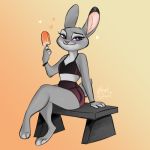  &lt;3 1:1 bench clothing disney female food judy_hopps lagomorph leporid low_res mammal popsicle rabbit simple_background solo yelnatsdraws zootopia 