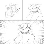  1:1 2019 anthro bedroom_eyes big_breasts big_female black_and_white blush breasts canid canine canis collar comic digital_media_(artwork) duo female fur hair half-closed_eyes hi_res humanoid larger_female male male/female mammal monochrome nipples nude ownychan seductive simple_background size_difference smaller_male smile thick_thighs tongue 