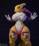  2019 3d_(artwork) alien alien_(franchise) anthro bacn big_breasts blue_eyes blush bodily_fluids breasts canid canine cum cum_drip digimon digimon_(species) digital_media_(artwork) dripping facehugger female fingers forced fox fur genital_fluids hi_res mammal nipples rape renamon sex solo surprise 