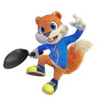  1:1 anthro blue_clothing blue_eyes blue_jacket bottomless buckteeth clothed clothing conker conker&#039;s_bad_fur_day cookware footwear frying_pan fur gloves handwear hi_res holding_object jacket kitchen_utensils looking_at_viewer male mammal nintendo open_mouth orange_fur rareware rodent sciurid shoes simple_background smile solo super_smash_bros. super_smash_bros._ultimate teeth tongue tools topwear tree_squirrel ursid video_games white_background white_clothing white_gloves yellow_clothing yellow_footwear yellow_shoes zipper 
