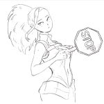  1girl black_eyes boku_no_hero_academia breasts cleavage drawfag greyscale long_hair looking_at_viewer monochrome navel open_clothes ponytail short_shorts shorts sign simple_background sketch sleeveless solo standing stop_sign white_background yaoyorozu_momo 