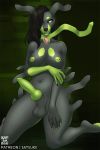  2019 5_fingers animal_genitalia animal_penis anthro balls black_hair breasts canid canine canine_penis digital_media_(artwork) erection fingers green_eyes green_nipples green_pawpads green_penis gynomorph hair hair_over_eye intersex knot legendary_pok&eacute;mon looking_at_viewer mammal nintendo nipple_piercing nipples nude pawpads penis piercing pok&eacute;mon pok&eacute;mon_(species) satsukii signature solo video_games zygarde zygarde_10_forme 