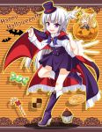  1girl animal_ears blonde_hair blue_eyes boots cape fox_ears fox_tail halloween highres kyuutou_(kyuutouryuu) long_hair original purple_eyes silver_hair tail thigh_boots thighhighs 