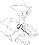  2_tails ^_^ anthro black_and_white blush bodily_fluids canid canine censored clothing den255 duo eulipotyphlan eyes_closed footwear fox gloves handwear hedgehog male mammal miles_prower monochrome multi_tail shoes sketch smile sonic_(series) sonic_the_hedgehog sweat sweatdrop 