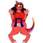  1:1 anthro big_breasts blush breasts brown_hair charmeleon crossgender digital_drawing_(artwork) digital_media_(artwork) female green_eyes hair half_naked midnight_rampager nintendo pok&eacute;mon pok&eacute;mon_(species) pussy solo star_wars video_games 