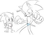  ?! anthro bodily_fluids clothing den255 dialogue duo english_text eulipotyphlan gloves hands_on_hips handwear hedgehog humor male mammal panties partially_colored sketch sonic_(series) sonic_the_hedgehog square_crossover surprise sweat sweatdrop text underwear 