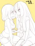  2girls blush chorimokki holding_another&#039;s_arm imminent_kiss kneeling lillie_(pokemon) long_hair looking_at_another mizuki_(pokemon) multiple_girls older pokemon seiza short_shorts shorts sitting smile translation_request yuri 