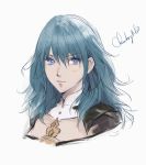  1girl absurdres bangs blue_eyes blue_hair breasts byleth_(fire_emblem) byleth_(fire_emblem)_(female) chuby_mi cleavage_cutout closed_mouth detached_collar face fire_emblem fire_emblem:_three_houses hair_between_eyes highres large_breasts long_hair looking_at_viewer portrait sketch 