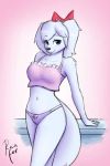  anthro black_nose blue_eyes blush bow breasts canid canine canis domestic_dog fay_spaniel female fur hi_res long_ears mammal nintendo rain-fox star_fox video_games white_fur 