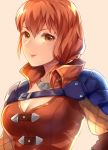  1girl breasts cleavage closed_mouth fire_emblem fire_emblem:_three_houses jurge leonie_pinelli orange_eyes orange_hair simple_background smile solo upper_body 