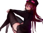  anthropomorphism at2. enderman garter_belt hat long_hair minecraft pink_eyes purple_hair skirt stockings thighhighs white 