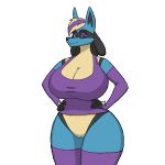  1:1 animated anthro big_breasts bouncing_breasts breasts canid canine chouquette_(character) cleavage clothed clothing clothing_lift erect_nipples female flashing huge_breasts kostos_art leggings legwear looking_at_viewer lucario mammal nintendo nipples pok&eacute;mon pok&eacute;mon_(species) purple_eyes pussy shirt shirt_lift smile solo spikes tongue tongue_out topwear video_games 