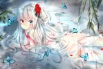  bicolored_eyes butterfly dress long_hair nopan original see_through sutorora water white_hair 