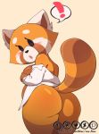  ! 2019 aggressive_retsuko ailurid anthro big_breasts big_butt blush breasts butt clothing female fur g-blue16 hand_on_breast hi_res looking_back mammal nude open_mouth red_panda retsuko sanrio short_stack simple_background solo standing thick_thighs undressing wide_hips 