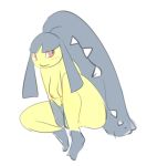  2019 blush breasts elpatrixf embarrassed female humanoid mawile nintendo nipples nude pok&eacute;mon pok&eacute;mon_(species) red_eyes simple_background solo video_games white_background yellow_body 