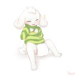  1:1 2019 3_toes anthro asriel_dreemurr blush boss_monster bovid caprine clothing diaper dreamyart eyes_closed fur hi_res male mammal open_mouth simple_background sitting solo sweater toes topwear undertale video_games white_fur young 