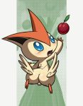  2019 2_toes 3_fingers apple backsack balls big_butt blue_eyes blue_sclera blush butt butt_wings cute_fangs digital_media_(artwork) fangs feral fingers food fruit fur green_background hi_res legendary_pok&eacute;mon lkiws looking_back male mammal nintendo open_mouth orange_fur plant pok&eacute;mon pok&eacute;mon_(species) rear_view simple_background solo toes tongue tree victini video_games wings 