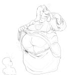  2019 anonymous belly boss_monster bovid caprine clothed clothing female fully_clothed grindavikbydaylight mammal midriff monochrome obese overweight overweight_female simple_background stomach_noises tongue tongue_out toriel undertale video_games white_background 