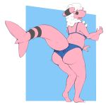  2019 anthro bra breasts butt clothing female flaaffy fur garchomp hybrid nintendo open_mouth pok&eacute;mon pok&eacute;mon_(species) rear_view side_boob simple_background solo spikes standing subakitsu surprise underwear video_games wool_(fur) 