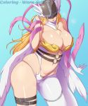  5_fingers absurd_res angel angewomon big_breasts blonde_hair breasts clothed clothing digimon digimon_(species) female fingers hair headgear headwear hi_res humanoid long_hair not_furry psychenergy solo waru-geli 