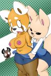  2019 aggressive_retsuko ailurid ambiguous_gender anthro big_breasts blood blush bodily_fluids breasts butt canid canine clarabellecrow clothed clothing duo_focus female female_focus fennec fenneko fox fur group haida hi_res hyaenid inverted_nipples mammal nipples nosebleed open_mouth red_panda retsuko sanrio standing teeth tongue undressing white_eyes 