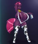  2019 absurd_res areola big_breasts bikini blues64 breasts broken_horn clothing cowbell equid female hi_res horn huge_breasts legwear looking_at_viewer mammal mr.pink my_little_pony my_little_pony_the_movie sling_bikini solo swimwear tempest_shadow_(mlp) thigh_highs unicorn 