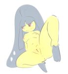  2019 anus blush breasts elpatrixf embarrassed female humanoid invalid_tag mawile nintendo nipples nude pok&eacute;mon pok&eacute;mon_(species) pussy red_eyes simple_background solo spreading video_games white_background yellow_body 