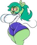  2019 big_breasts bottomwear bouncing_breasts breasts cartoon_network clothing fink_(ok_k.o.!_lbh) green_skin mammal murid murine ok_k.o.!_let&#039;s_be_heroes ponk ponytail rat red_sclera rodent shorts simple_background smile thick_thighs white_background wide_hips 