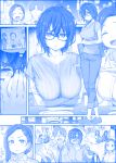  :t adjusting_eyewear blush breasts chopsticks commentary denim drunk getsuyoubi_no_tawawa glasses hair_ornament hairclip himura_kiseki japanese_clothes jeans kakyou-san_(tawawa) kimono kouhai-chan_(tawawa) large_breasts messy_hair mole mole_under_eye pants plate thought_bubble 