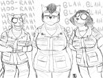  2019 4:3 angry anthro armor army big_breasts breasts bucky_(hladilnik) canid canine canis clothed clothed_breasts clothing dialogue domestic_cat domestic_dog english_text felid feline felis female fur male mammal marines military military_uniform monochrome oorah peggy_patterson samantha_thott savagelyrandom slightly_chubby text uniform 