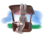  2019 3_toes alternate_version_at_source ambiguous_gender anthro biped bonnie_hopps butt digital_media_(artwork) disney feet fur grey_ears grey_fur hi_res lagomorph leaning leporid long_ears mammal nude outside paws rabbit rear_view short_tail siroc soles solo toes white_tail zootopia 