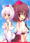  animal_ears bad_id bad_pixiv_id brown_hair detached_sleeves fang hat huei_nazuki inubashiri_momiji multiple_girls red_eyes shameimaru_aya short_hair silver_hair tail tokin_hat touhou wolf_ears wolf_tail yellow_eyes 