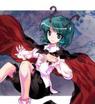  alphes_(style) antennae aqua_eyes bad_id bad_pixiv_id cape green_hair jurio_(greatdaze) maguroido parody short_hair shorts smile solo style_parody touhou wriggle_nightbug 