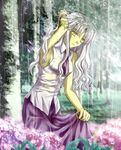  bad_id bad_pixiv_id caren_hortensia fate/hollow_ataraxia fate/stay_night fate_(series) flower forest hitoha hydrangea nature necktie rain solo white_hair yellow_eyes 