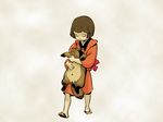  brown_hair child japanese_clothes kimono looking_down nippori_honsha original sandals simple_background solo tanuki 