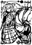  ascot bad_id bad_pixiv_id closed_umbrella foreshortening greyscale kazami_yuuka koohee monochrome plaid plaid_skirt plaid_vest skirt skirt_set solo touhou umbrella vest 