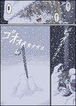  blonde_hair comic jizou jpeg_artifacts kasuga_(kasuga39) kirisame_marisa lamppost lot_fighter_cirno lowres pixel_art snow touhou translated 