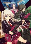  band black_hair blonde_hair blue_eyes blue_hair blush drum green_eyes guitar half_updo instrument long_hair lorna mabinogi microphone microphone_stand morrighan multiple_girls nao_(mabinogi) necktie sisco skirt twintails 