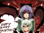  bad_id bad_pixiv_id bat_wings blood english gloves izayoi_sakuya knife multiple_girls red_eyes remilia_scarlet ribbon slvtr touhou valentine weapon wings 