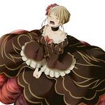  1girl beatrice blonde_hair bow breasts cleavage dress flower frills hair_ornament pink_bow small_breasts solo tears umineko_no_naku_koro_ni 